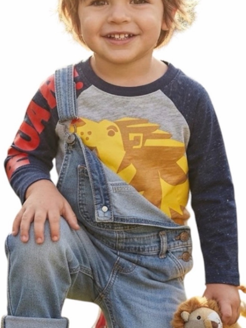 OLD NAVY Toddler Boys Preppy Lion Roar Graphic Raglan Tee Grey Blue Size 2T